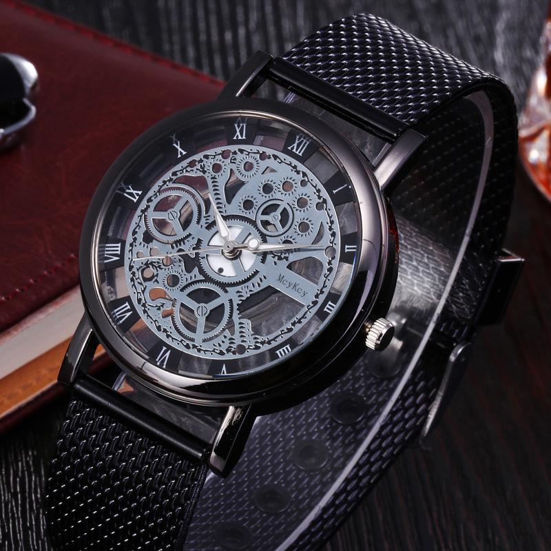 Men's Fashion Mesh Band Quartz Watch - Hollow Design, Non-Mechanical, Casual Style