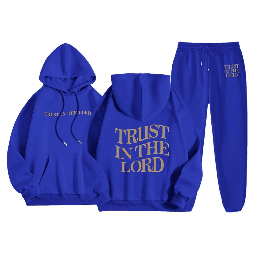 Men's Casual Solid Color Letter-printed Sweatshirt Set, Men's Fleece Hooded Drawstring Sweatshirt And Sweatpants Two-piece Set