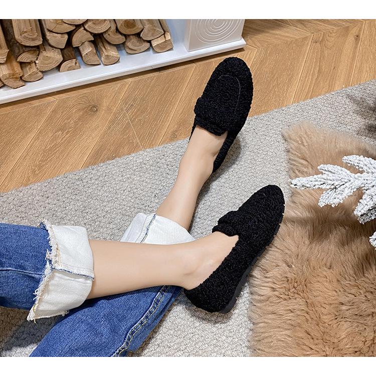 Women's Thick-Soled Furry Loafers, Autumn & Winter Lamb's Wool Bean Shoes, Plus Velvet Cotton, Sizes 41-43 Available