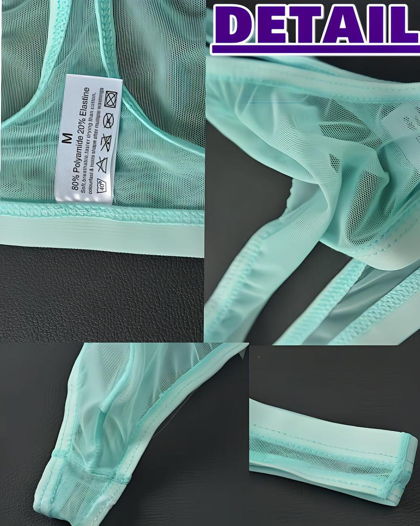 La Micro Mesh Pants Sexy 3 Piece Set 3 Piece Set [Heureux Joie] T-back Men's See-Through (XL, A)