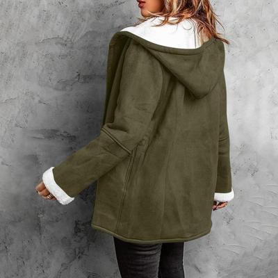 Wildlederjacke mit Kapuze und Knöpfen Windjacke Warmer Langarmmantel Damen