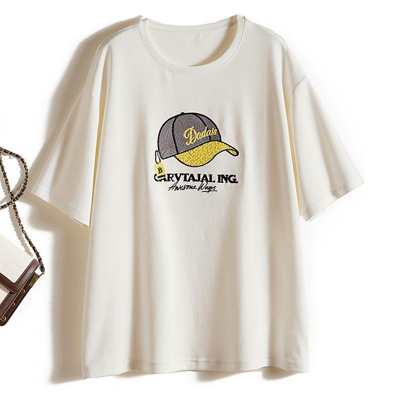 

South Korea Single Buckle! INS Girls Shoulder Sleeve Air Cotton Water Soluble Diamond Embroidered Small Hat T-shirt Amoi Idle Style White L