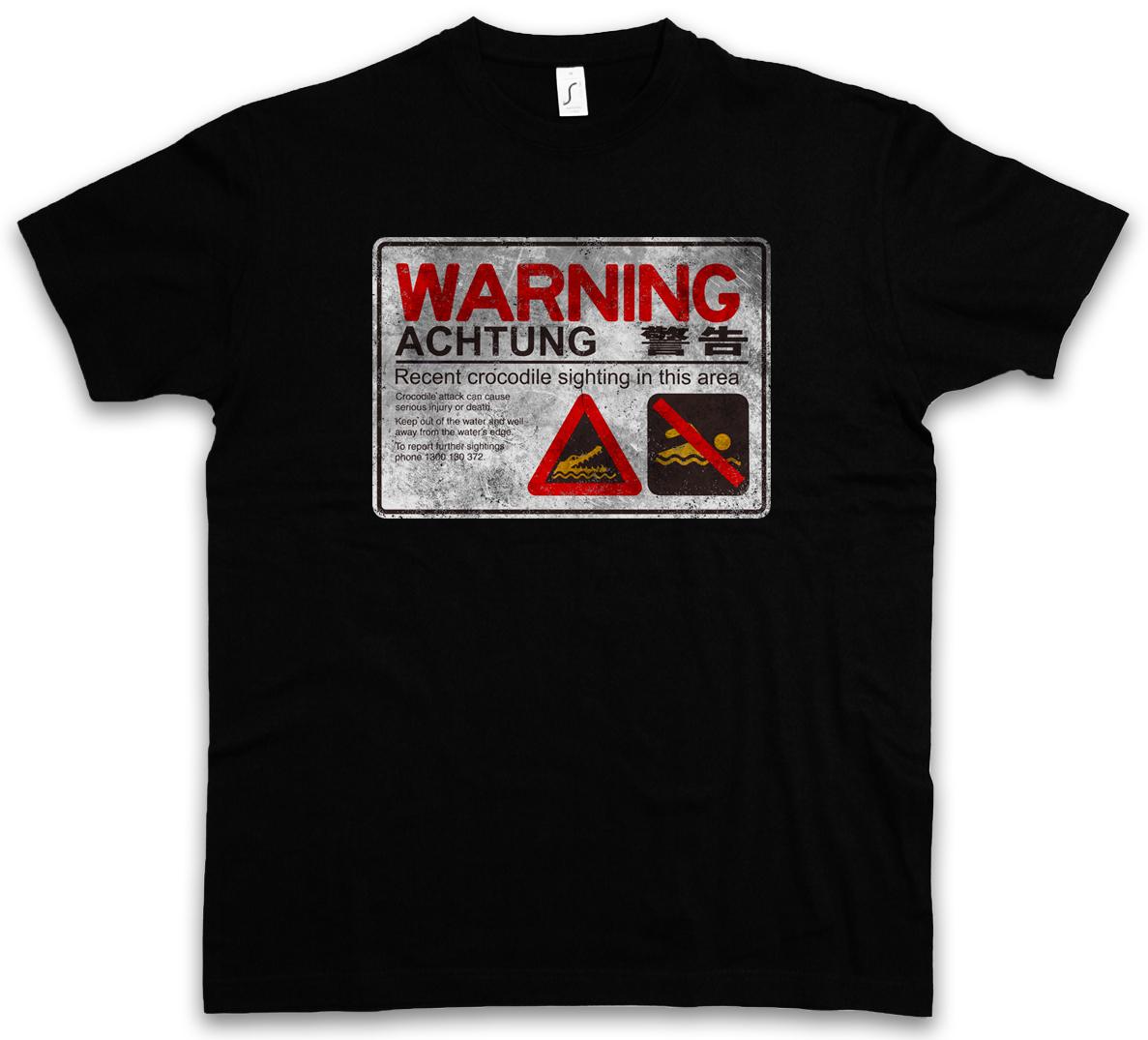 CROCODILE WARNING SIGN II T-SHIRT Warning Crocodile Warning Sign Lake Lake Surfer- M