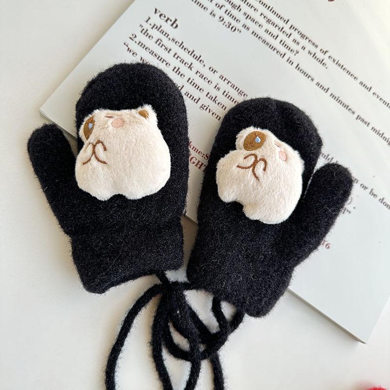 New Children's Gloves Autumn and Winter Korean Cartoon Cute Kapibara Velvet Thickened Warm Baby Gloves
