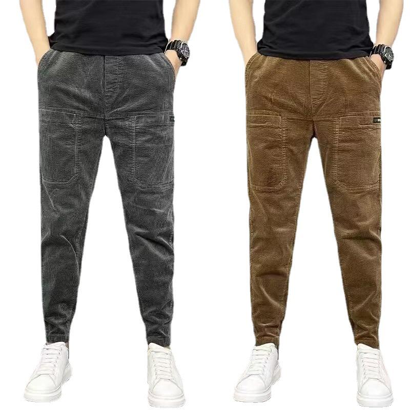 Celebrity-Style Corduroy Six-Pocket Men's Skinny Pants - Trendy Spring/Autumn Casual Nine-Point Fit