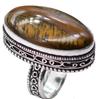 Tiger Eye Natural Gemstone Antique Silver Plated Ring US Size-8.5 A 329