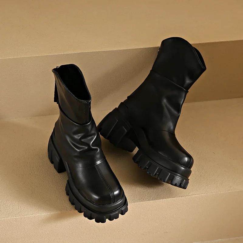 Zvýšení platformy Ženy Kotníkové boty Móda Zadní část Zipy Boty Podzim Zima Silný podpatek Protiskluzové Dámské Krátké kozačky