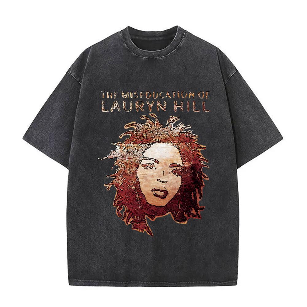 Washed Vintage Singer Lauryn Hill Graphic Print Tshirt Men Women Clothing Hip Hop Fashion Street Oversized Crewneck Tee Shirts