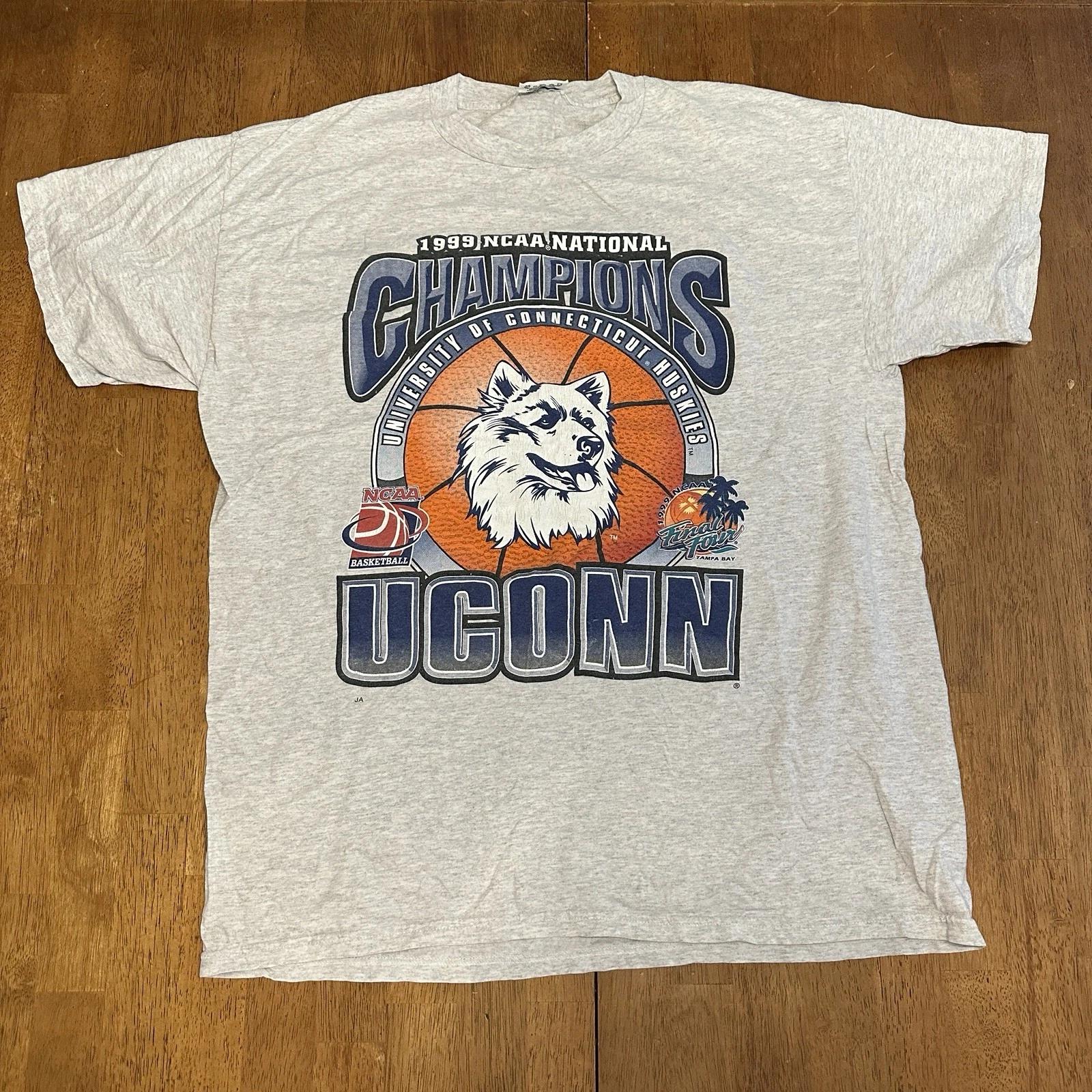 Vintage 1999 UConn Huskies National Champions T Shirt XL Gray XL