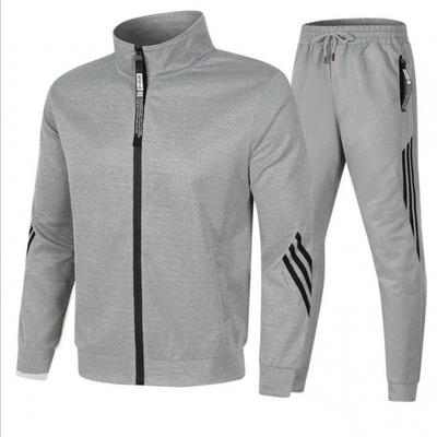 Three Bar Men's Stand Up Collar Fashion Sports Set Hooded Zipper Air Layer Leisure