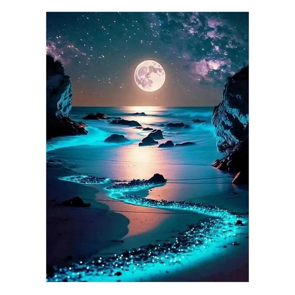 Full Square Diamond Painting Kits Round Diamonds Moonlight Beach Diamond Art Kits Fantasy Landscape DIY Diamond Painting