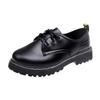Autumn new small leather shoes women's middle heel thick heel solid color casual shoes black round head lace-up shoes