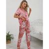 Floral Print Satin Pajama Set Smooth & Comfort Short Sleeve Button Lapel Top & Cozy Long Pants Women's Loungewear & Sleepwear