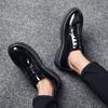 Teen black British small leather shoes men's versatile student round head lace-up casual shoes men's bright leather shoes