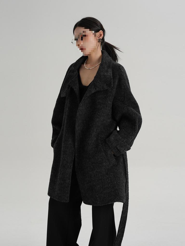 SRYS AME Women's Elegant Mid-Length Stand-Up Collar Wool Coat – Autumn/Winter