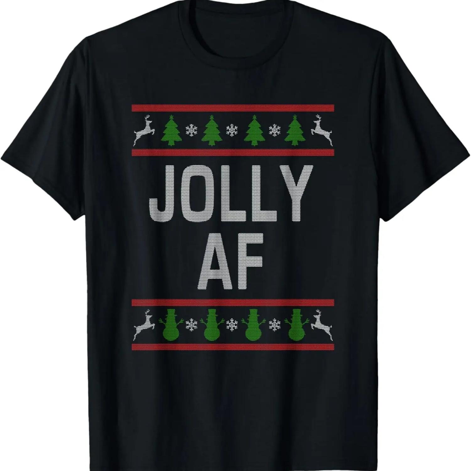 Jolly AF Ugly Christmas Sweater Style Funny Short Sleeve T-Shirt S чёрный