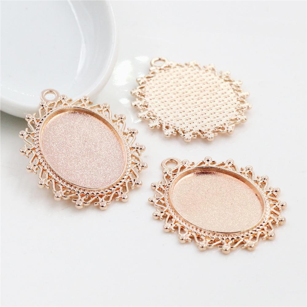 10pcs 18x25mm Inner Size 5 Colors Plated Flowers Style Cameo Cabochon Base Setting Charms Pendant Necklace Findings