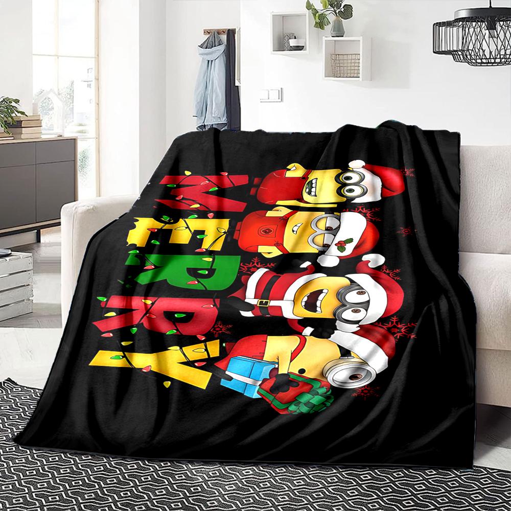 1Pc Christmas Minions Celebration Blanket Soft Throw Blanket For Home Bedroom Bed Sofa Travel Office Solid Christmas Blanket