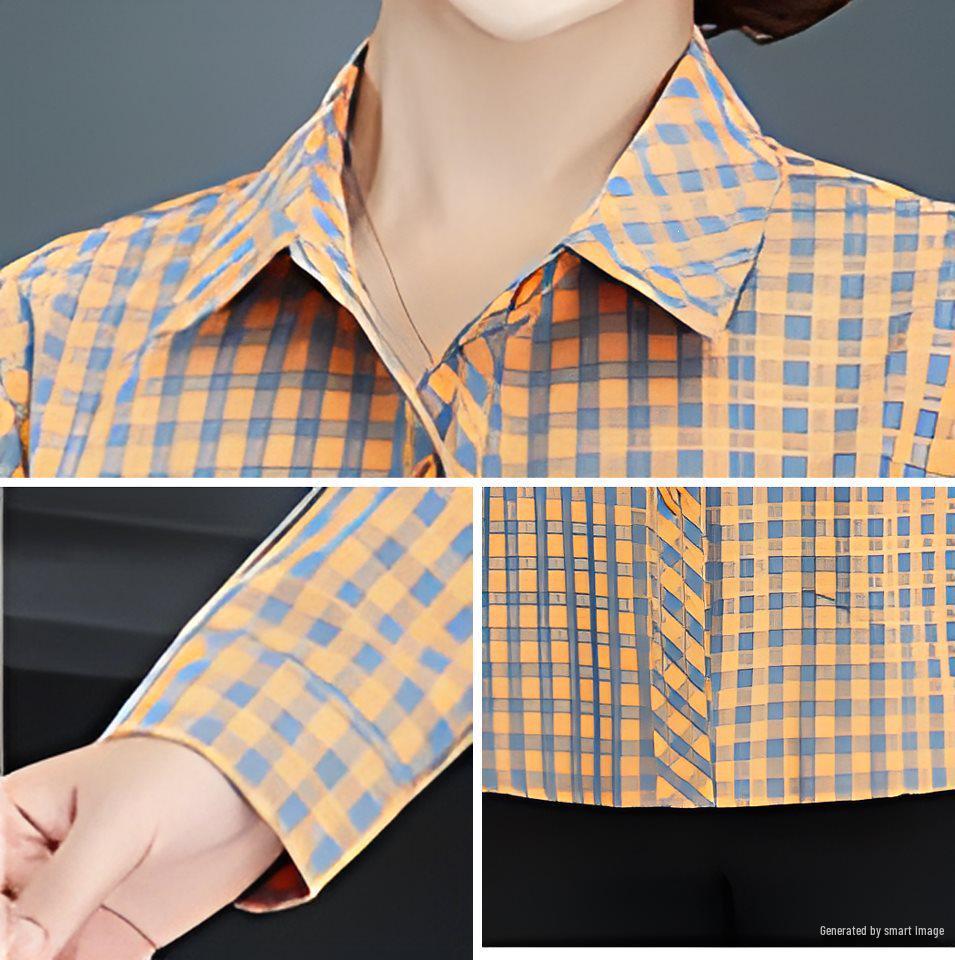 2026 Spring/Autumn Plaid Cotton Long-Sleeve Cardigan Shirt for Middle-Aged Women