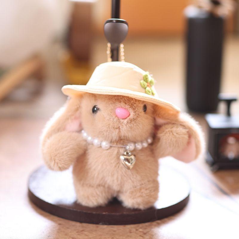 Simulated Decor Pearl Embroidered Flower Hat Cartoon Rabbit Plush Toy Pendant