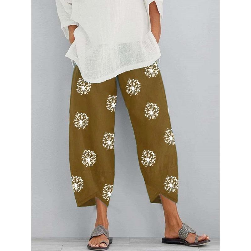 Women's Fashion Loose Dandelion Print Elastic Waistband Pocket Pants