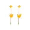 Retro Oil Painting Style Osmanthus Fringed Stud Earrings Design Long Yellow Flower Fringed Ancient Style