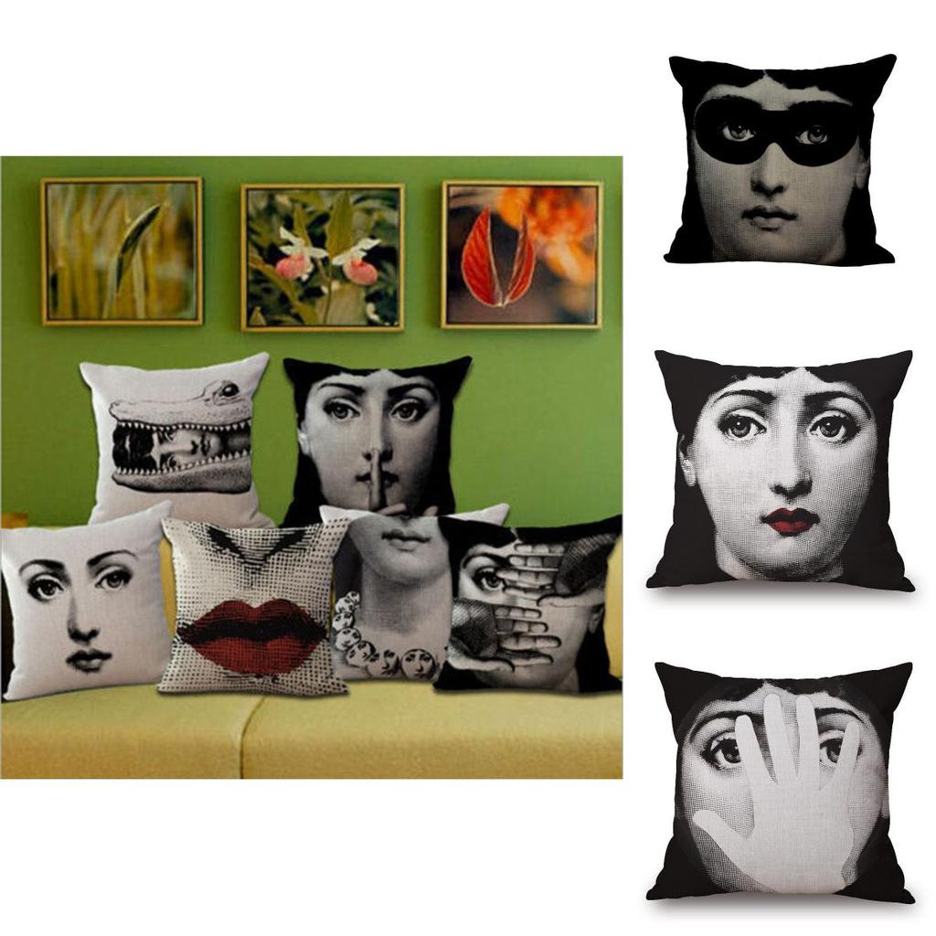 Unique Linen Vintage Piero Fornasetti Face Throw Pillow Case With Artistic Face Illustration