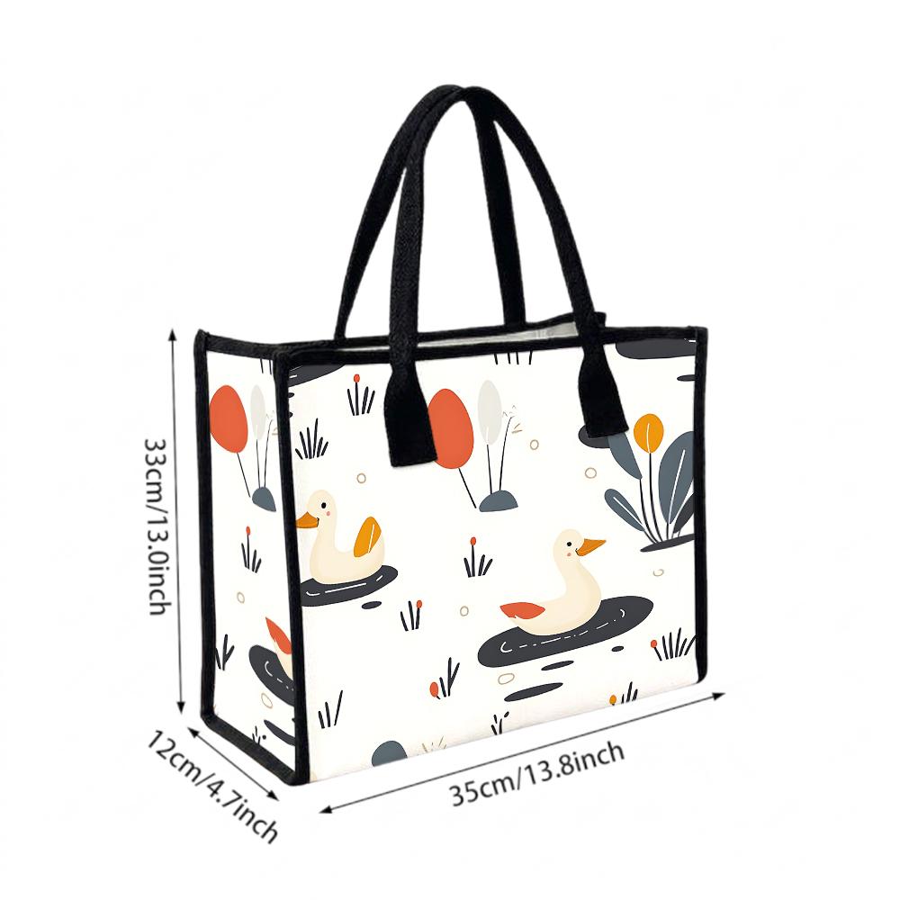 Cute Duck Print Tote Bag Casual Large Capacity Canvas Handbag for Daily Shopping Work Use