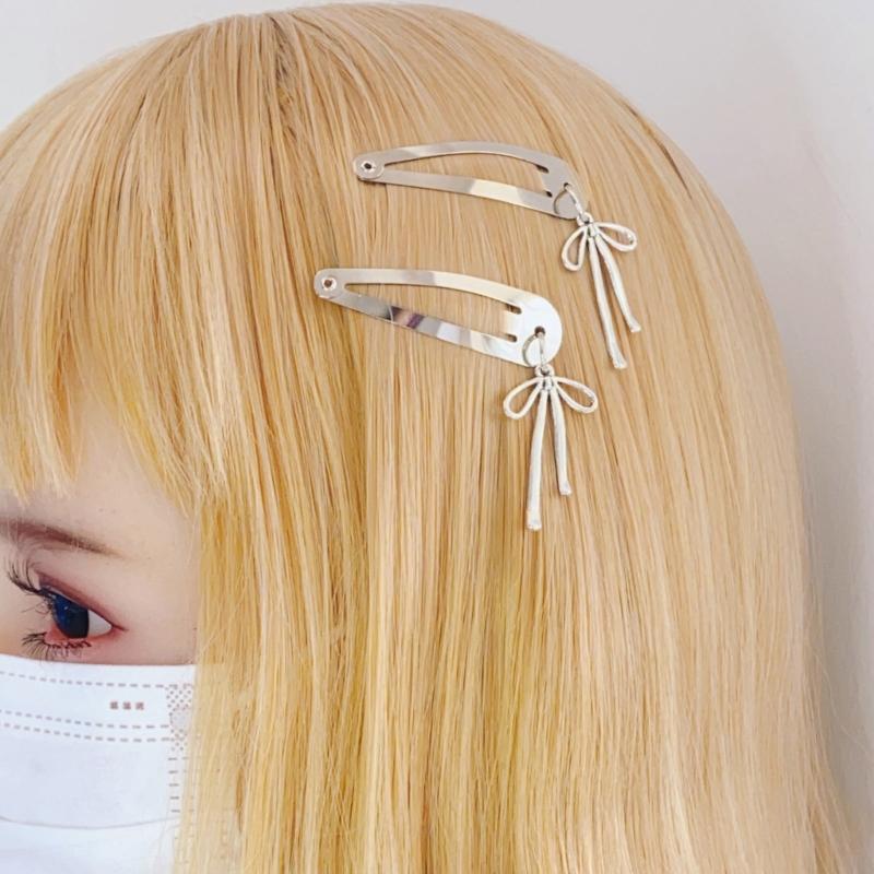 Metallic Bowknot Pendant Hair Clip Elegant Hairpin Duckbill Clip Side Barrettes for Women Side Bangs Hair Styling Clip