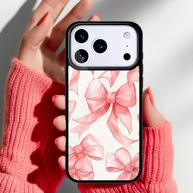 Aesthetic Pink Ribbons Bow Tie Phone Case for iPhone 17 16 15 14 13 Pro Max Back Cover for 12 11 Pro Coque