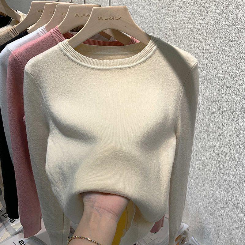 Fashion Fleece Warm Pullover Sweaters Women Autumn Winter Thick Long Sleeve Loose Knitted Sweater Woman Casual Base Jumper Knirwear Clothing 31070