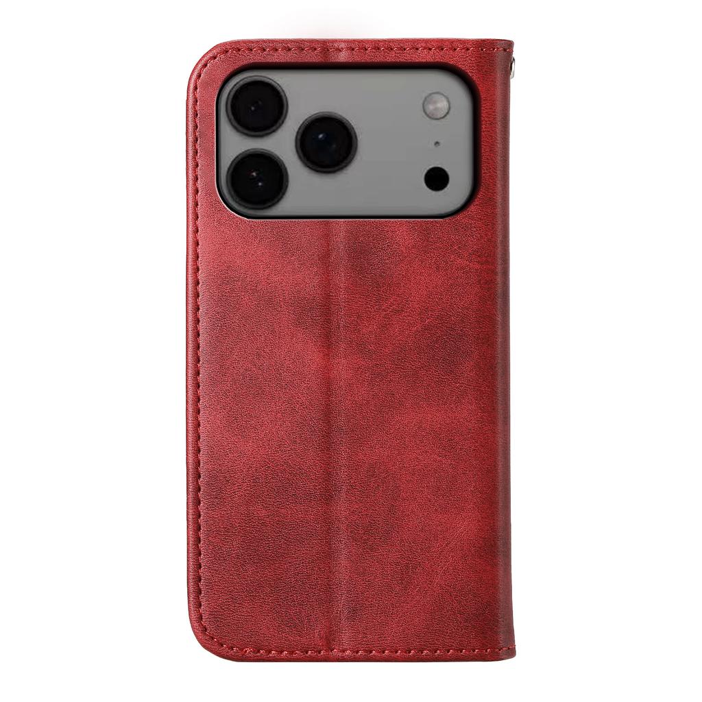 Pouzdro pro iPhone 17 Pro Max s texturou teletiny, PU kožené peněženkové pouzdro na telefon s poutkem na zápěstí