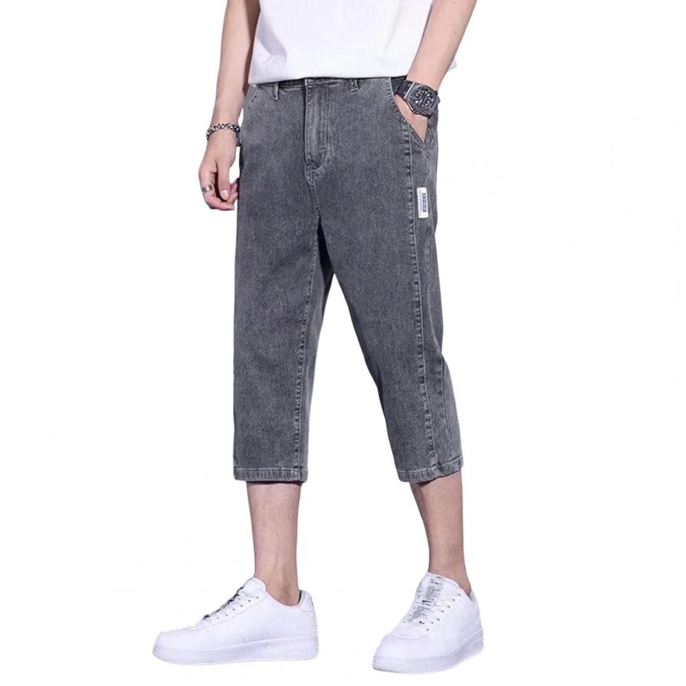 

Мужские укороченные джинсы, прямые брюки, однотонные джинсовые брюки до середины икры на молнии, летние тонкие укороченные брюки на пуговицах M серый