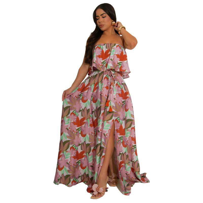 

C7286 European and American Fashion Women s Wear Front Slit Breathable Print Sleeveless Dress New C7286-Red M