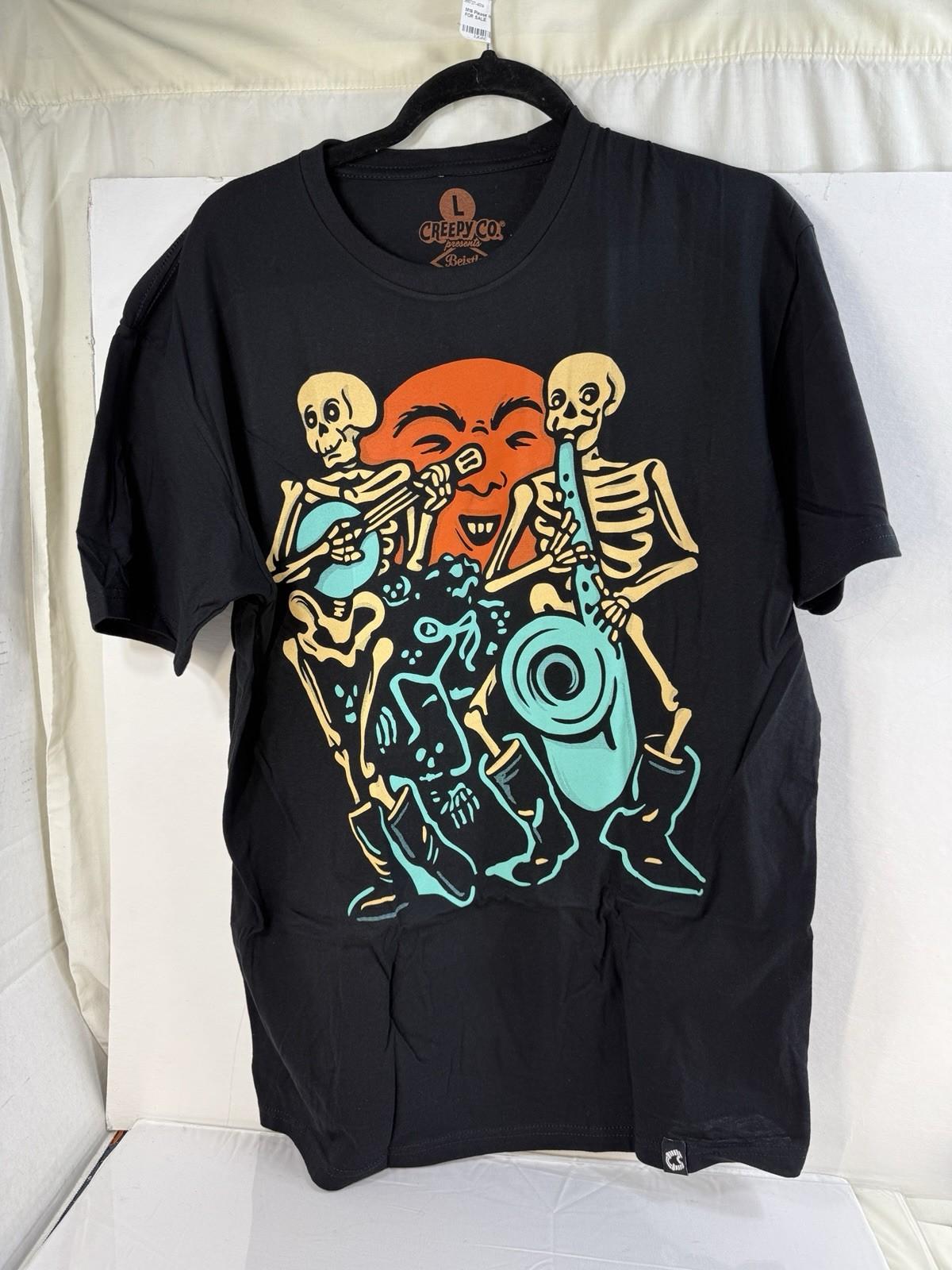 Creepy Co Shirt Graphic Tee Large Black Beistle Skeleton Band Sax Banjo Moon M S разноцветный