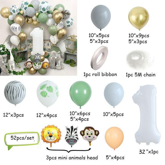 Jungleblad Tema Latex Paljettballonger Set Födelsedagskalas Djurdekorationer Festdekorationer