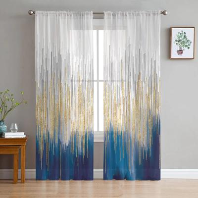 Cortinas de tul para ventana de colores abstractos azules para sala de estar, dormitorio, Hotel, decoración de lujo transparente
