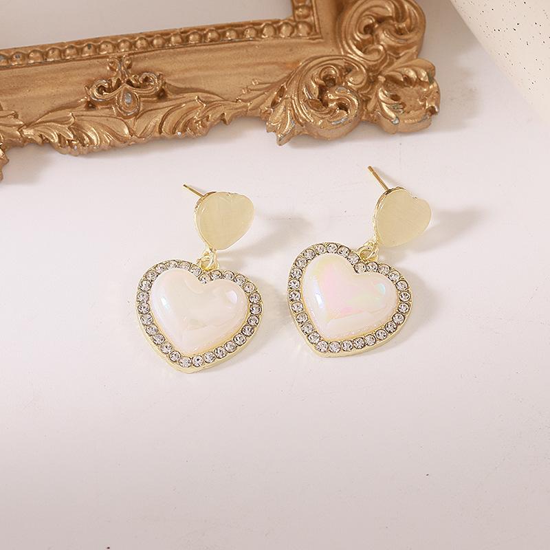 Diamond-Set Pearl Love French Light Luxury High-End Temperament Elegant Stud Earrings Earrings Women