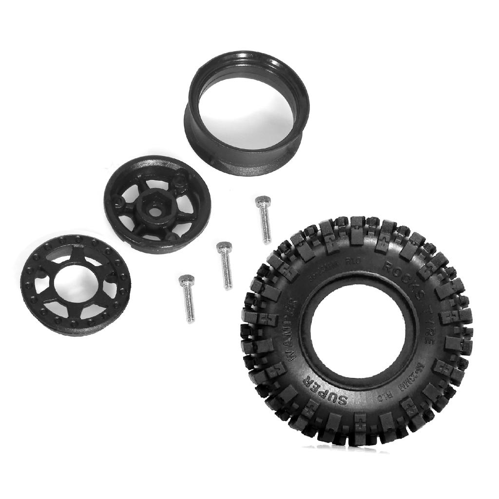 4pcs 1.0 Crawler Tires Plastics 1.0 Wheel Lightweight Design 1/18 1/24 RC Crawler Tires for SCX24 TRX4M FMS FCX24 FCX18 AX24