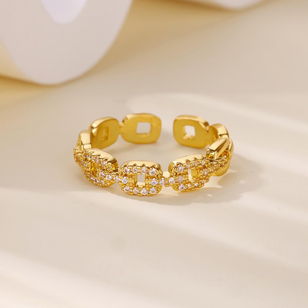 Zircon Chain Cross Rings For Women Vintage Gold Color Stainless Steel Geometric Open Ring Fashion Wedding Aesthetic Jewelry Gift