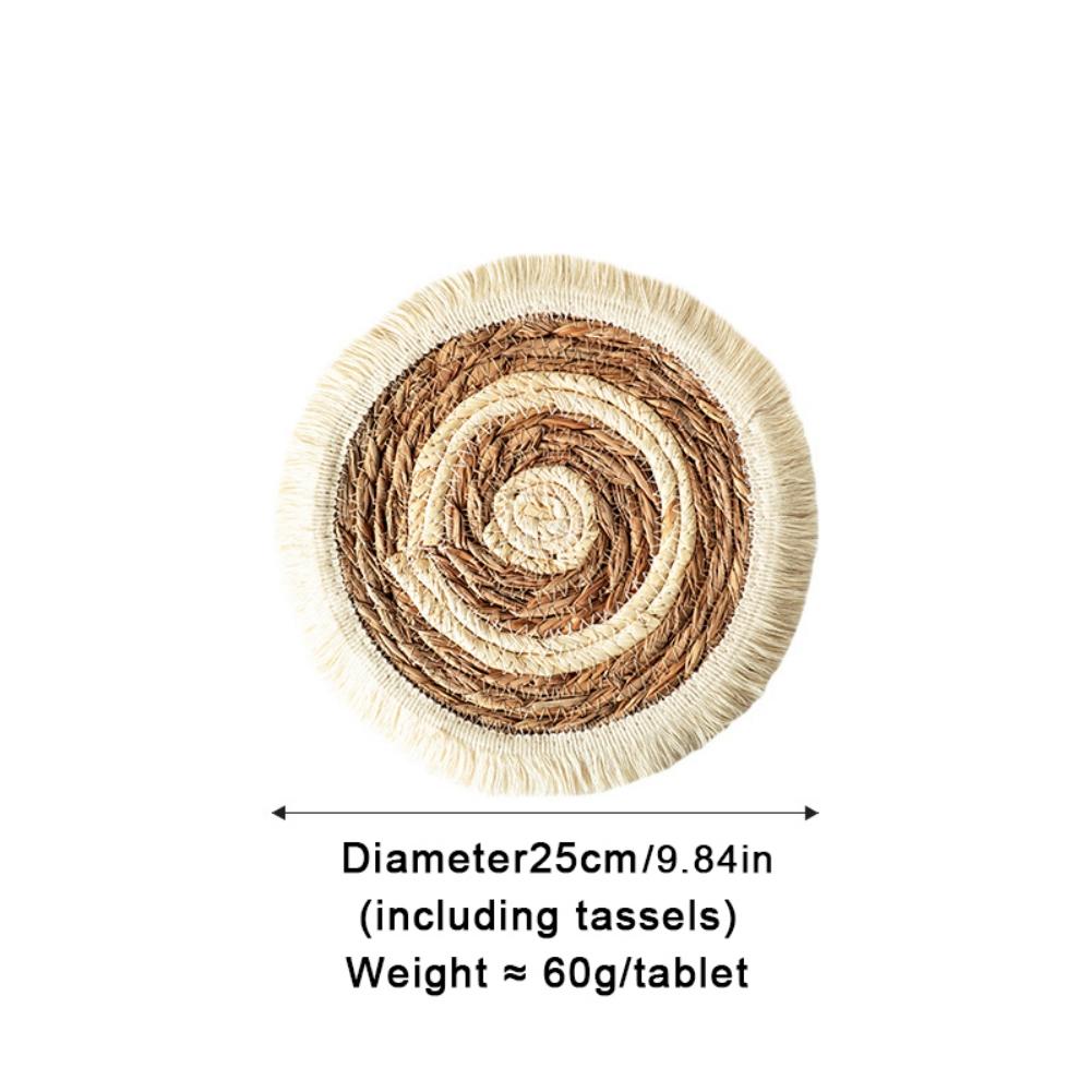 25/38cm Straw Hand-woven Placemat Tassel Round Cup Mat Bowl Mat