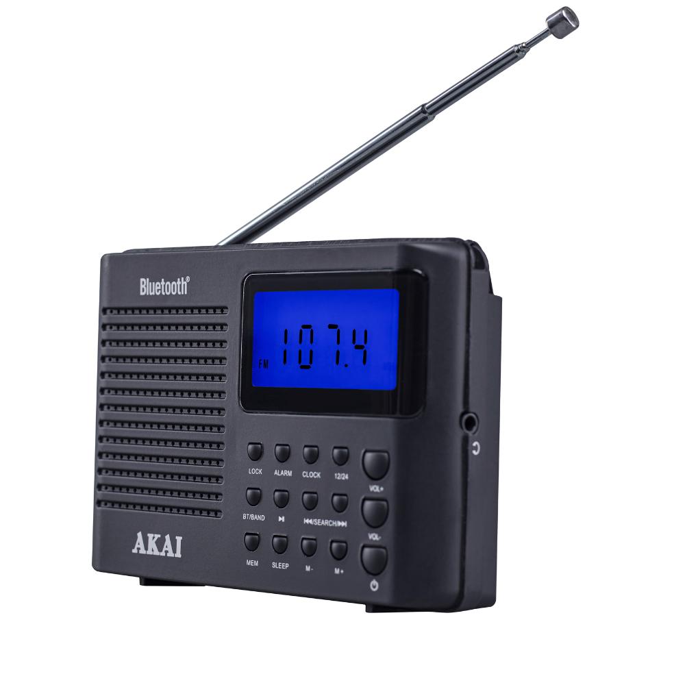 Akai Portable Radio Apr-400 0.8W Bluetooth 5.0 Fm/Am Alarm Clock Black
