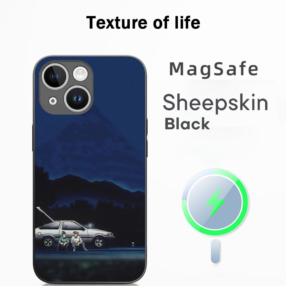 Initial D Super cool racing pattern Phone Case For iPhone 16 15 14 13 12 11 Plus Pro Max High-end Luxury Magsafe Sheepskin