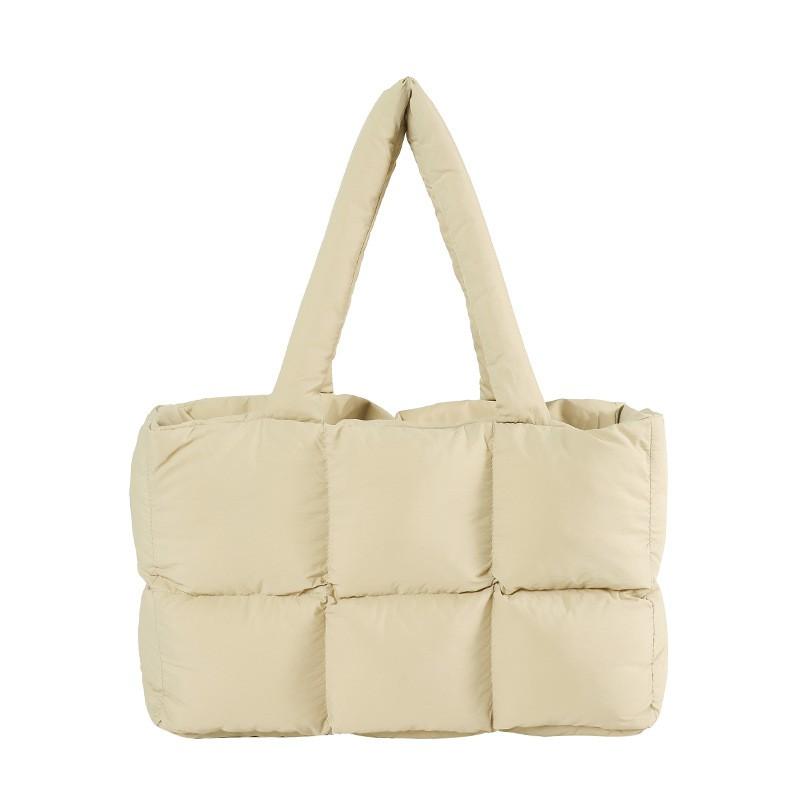 Womens Oversized Cotton Puffer Jacket Tote Bag In Pastel Colors Soft Square Shoulder Handbag With Zip Inner Pocket