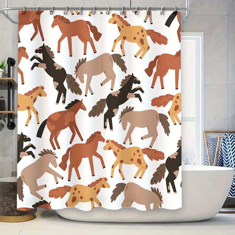 

Decorate Your Bathroom With Horse Shower Curtain Set 24 Colors Available! Modern Bath Accessories For Kids Room Decorations Gift W60H190(CM)-1 Pcs