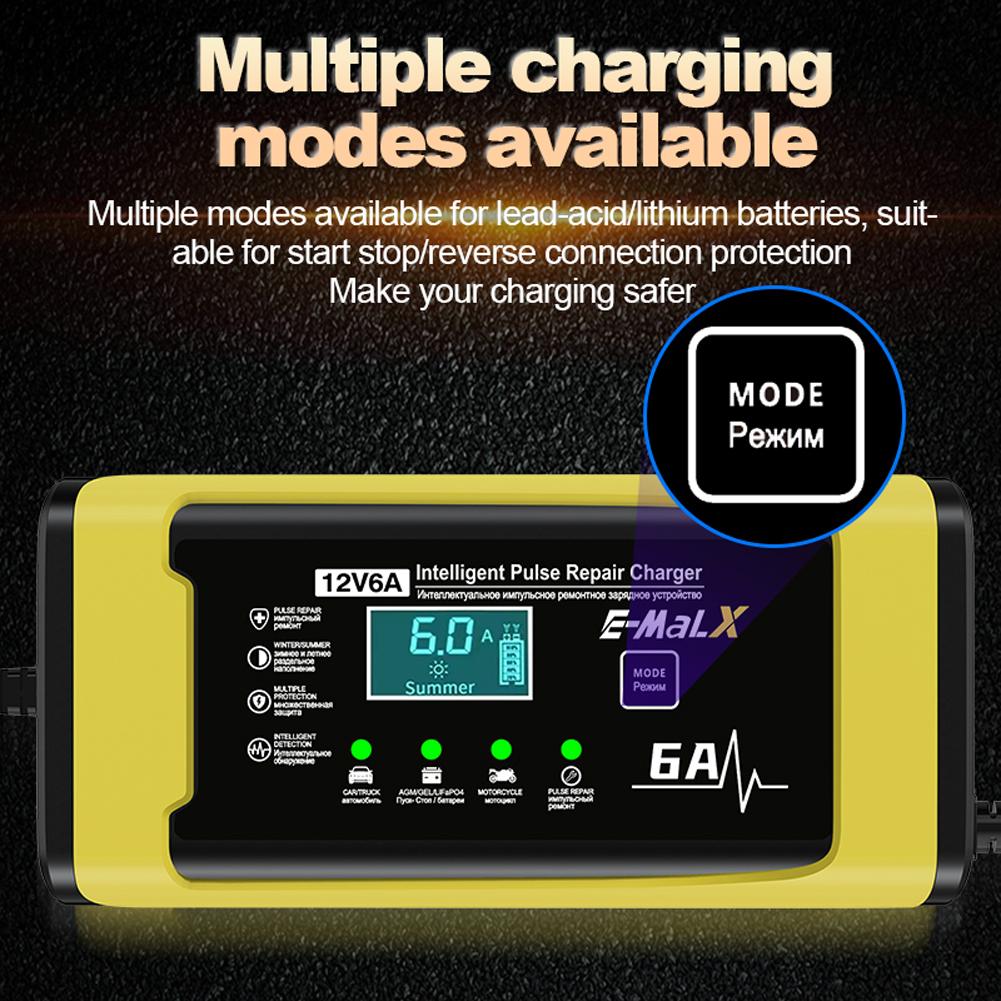 12V 6A Car Battery Charger 110-240V Power Puls Repair Charger Wet Dry Lead Acid Battery LED Display Moto Truck Battery Charger
