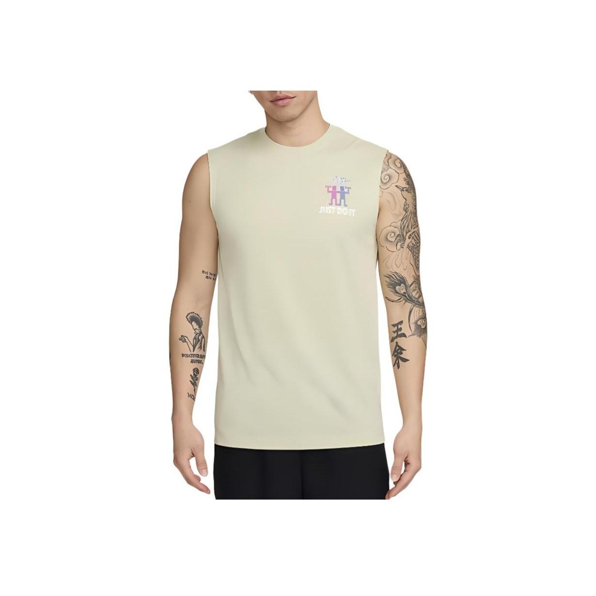 

Nike Dri-FIT Sleeveless Fitness T-Shirt Men Tops Light-Olive-Green Gray FV8375-371 M