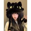 Women's Cute Black Toothless Plush Hat: Fleece-lined, Thick, Warm, Cold-proof, Ear-Protecting Winter Riding Hat.