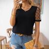 2026 New Polka Dot Mesh Patchwork Short Sleeve T-Shirt for Women, Elegant and Stylish Round Neck Top