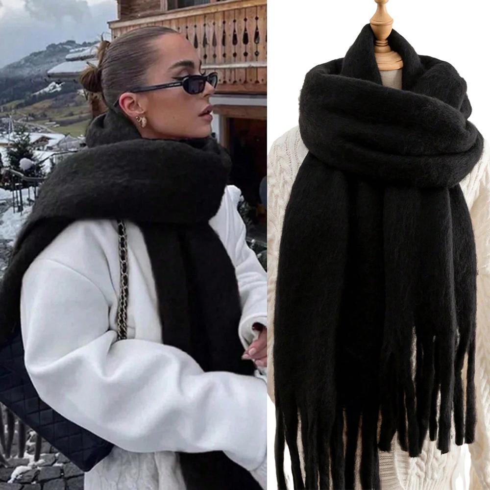 New Winter Scarf for Women Warm Solid Pashmina Blanket Wraps Female Thick Soft Bufanda Big Tassel Shawl Long Poncho Echarpe